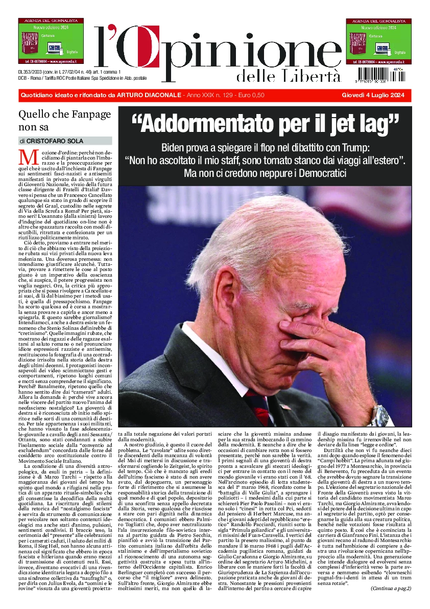 Prima-pagina-opinione della liberta-edizione-di-oggi-2024-07-04